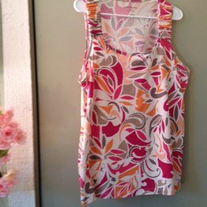 Croft & Barrow Tank 1X(Plus) Scoop Neck Rushed Stretch Front Straps Multicolor